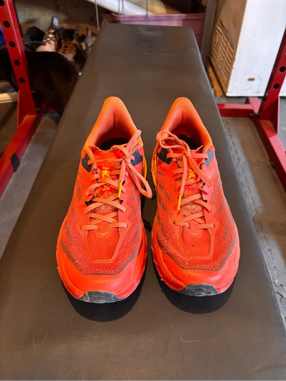 Hoka Men's Athletic Shoes in Bright Orange with Black Accents